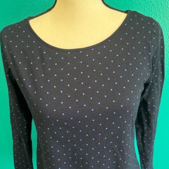 Liz Claiborne Navy Blue Polka Dot Basic Long Sleeve Tee Women's Small - Picture 3 of 8